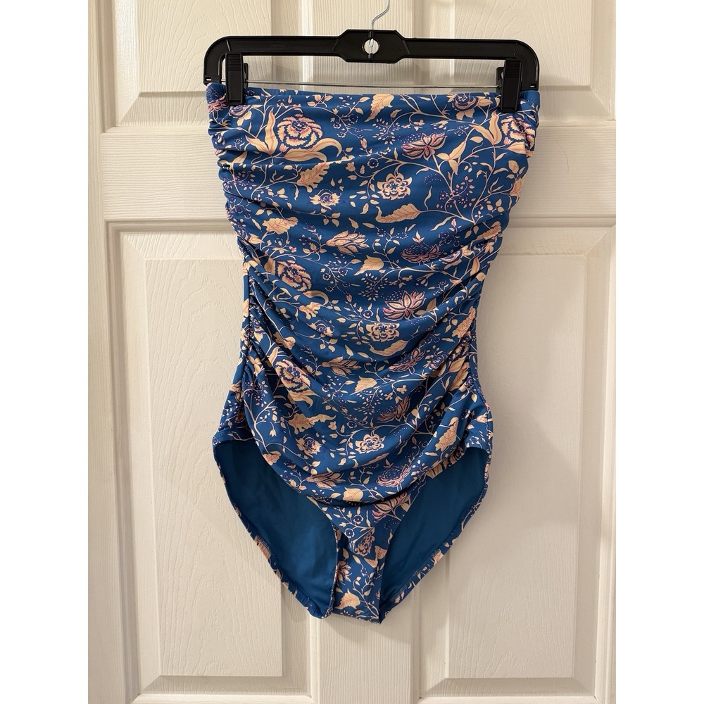 J.CREW Strapless Floral One-Piece Swimsuit Blue Pink Purple Women's 8